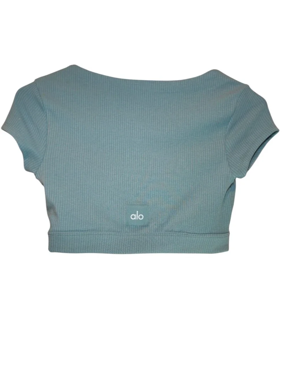 Alo Yoga Blissful Henley Bra Top Blue Haze Ribbed Crop Top Size Small